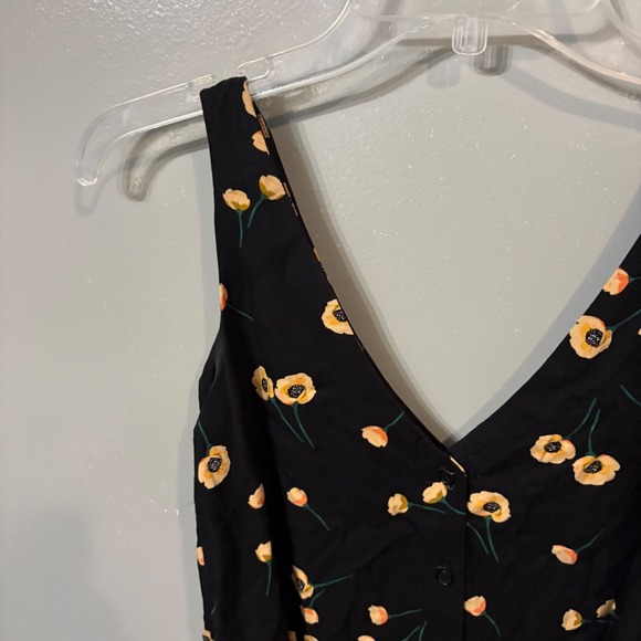 NWT Popsugar Black Sleeveless Button-Down Dress w/ Yellow Poppy Flowers (XS) - Picture 2 of 9